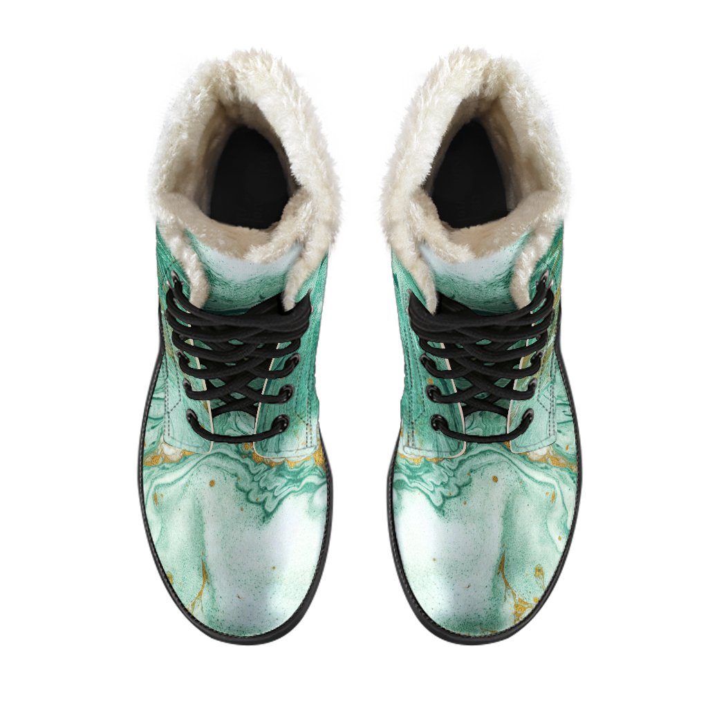 Groovy Green & Gold Liquid Marble Faux Fur Leather Boots for the Free-Spirited Hippie - 4