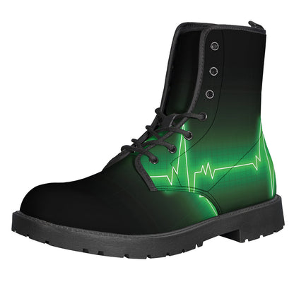 Green Heartbeat Print Leather Boots: Step Out in Style with These Lightweight Hippie Boots - 1