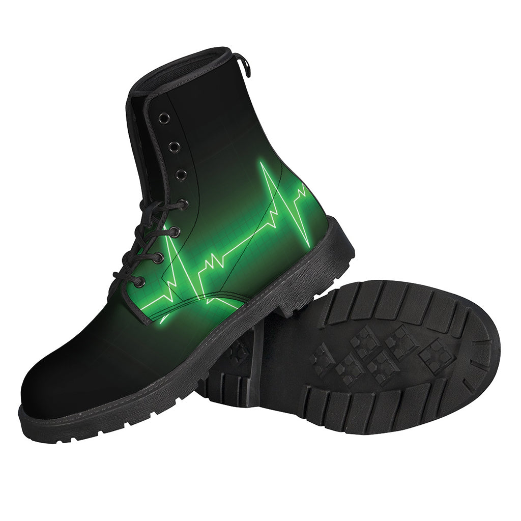 Green Heartbeat Print Leather Boots: Step Out in Style with These Lightweight Hippie Boots - 2