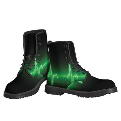 Green Heartbeat Print Leather Boots: Step Out in Style with These Lightweight Hippie Boots - 3