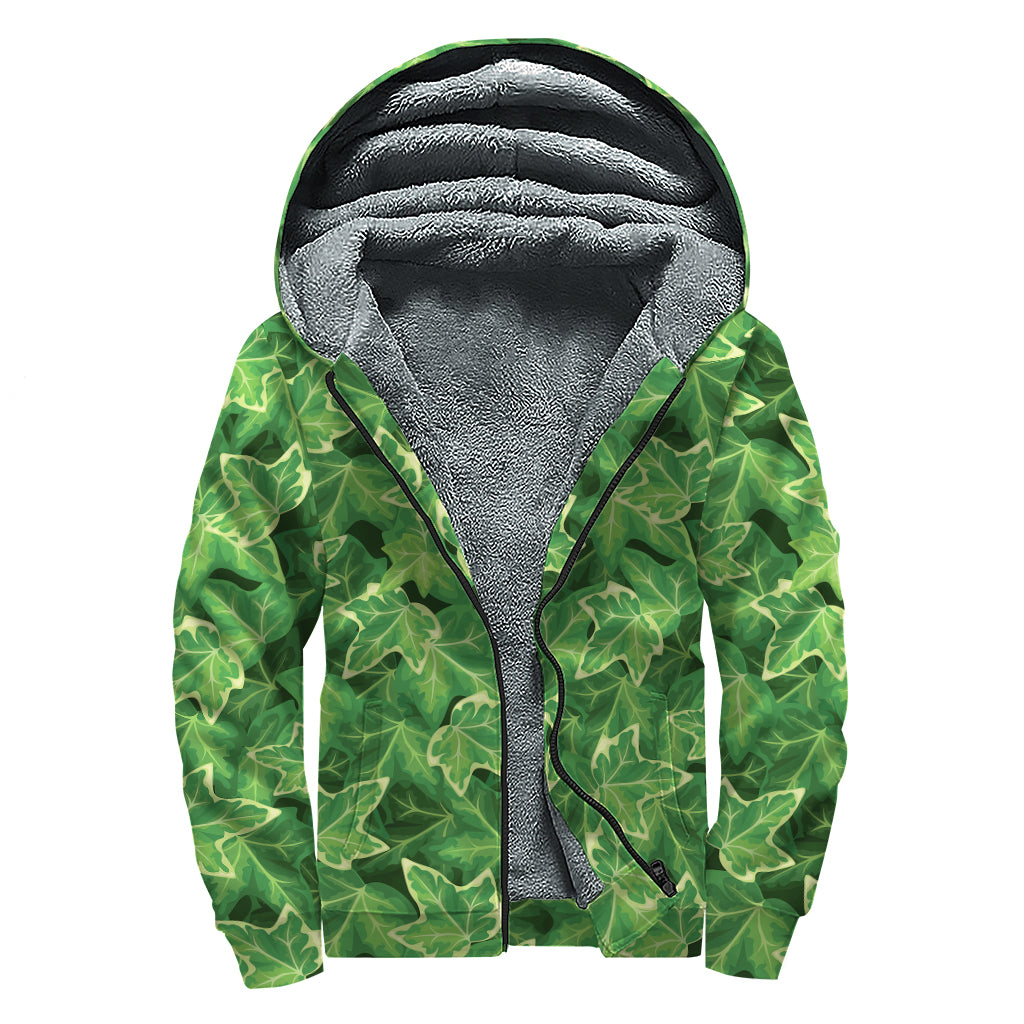 Green Ivy Leaf Pattern Sherpa-Lined Hoodie: Embrace Your Inner Hippie - 1