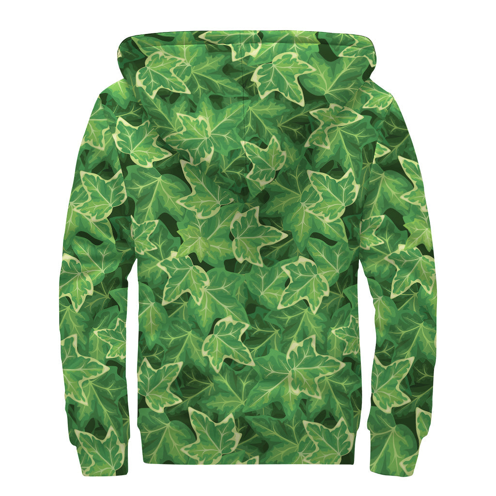 Green Ivy Leaf Pattern Sherpa-Lined Hoodie: Embrace Your Inner Hippie - 2