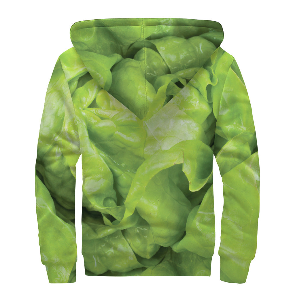 Green Lettuce Leaves Print Sherpa Lined Zip Up Hoodie for the Groovy Hippie in You - 2