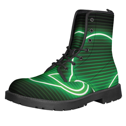 Green Light Alien Print Leather Boots: Step into the Hippie Vibes - 1