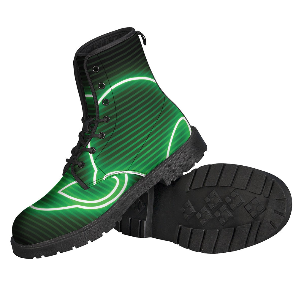 Green Light Alien Print Leather Boots: Step into the Hippie Vibes - 2