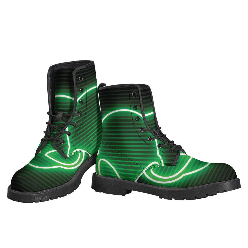 Green Light Alien Print Leather Boots: Step into the Hippie Vibes - 3