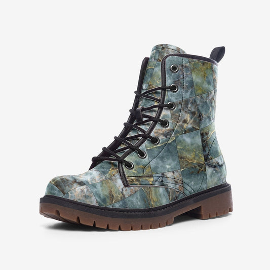 Emerald Blossoms - Green Marble Casual Faux Leather Lightweight Boots For Hippies