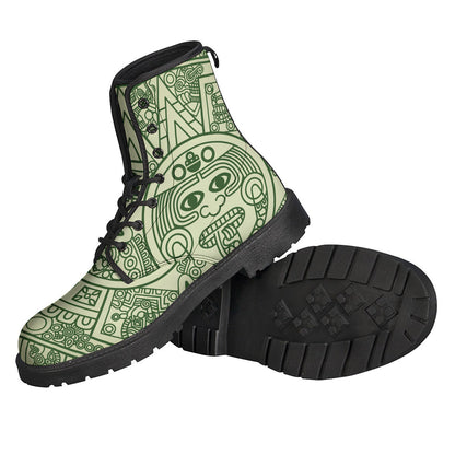 Green Maya Calendar Print Leather Boots: Step Out in Hippie Style! - 2