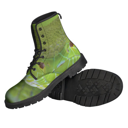 Green Pit Viper Print Leather Boots: The Perfect Pair for Hippie Style! - 2