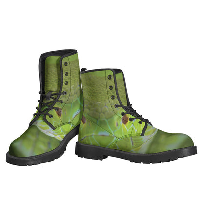 Green Pit Viper Print Leather Boots: The Perfect Pair for Hippie Style! - 3