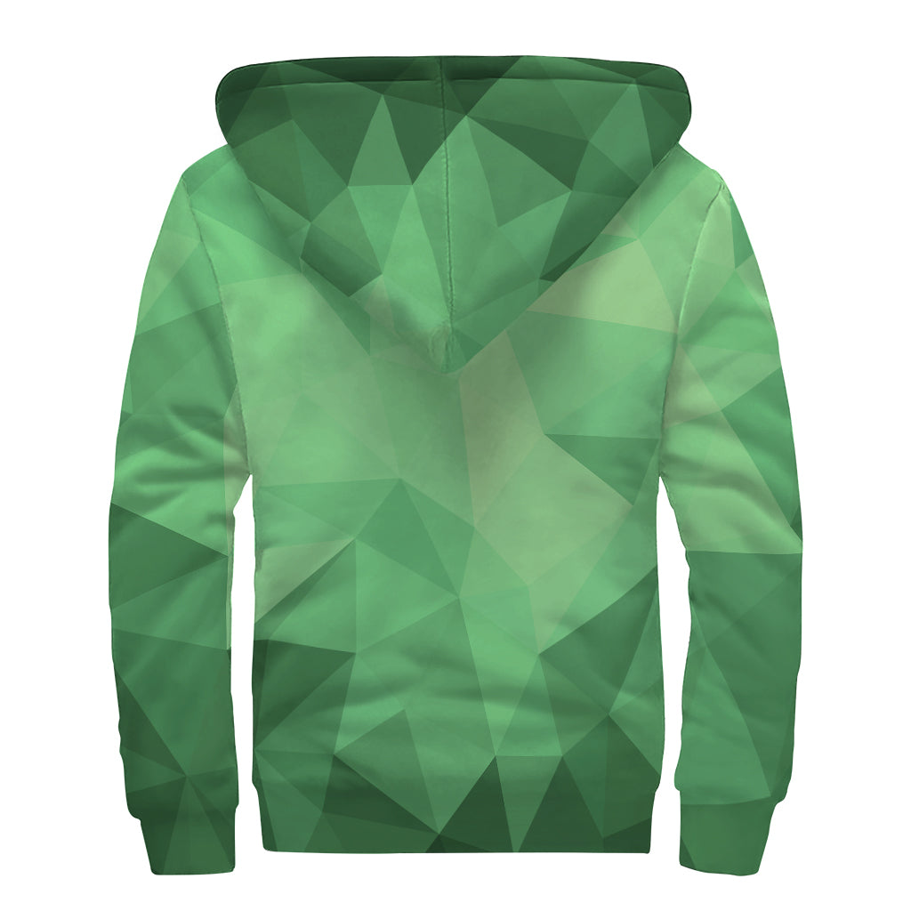 Green Polygonal Geometric Print Sherpa Lined Zip Up Hoodie for Groovy Hippies - 2