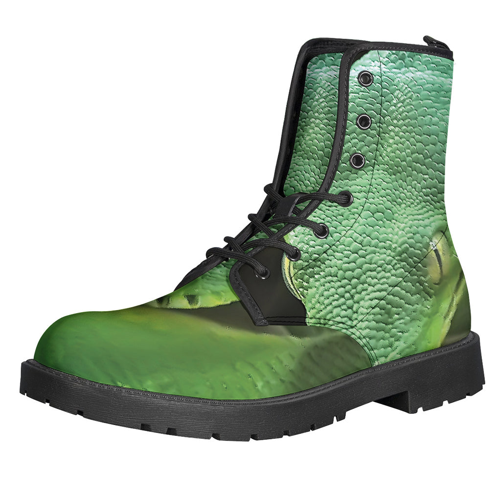 Groovy Green Reticulated Python Leather Boots for Far-Out Hippie Fashion - 1