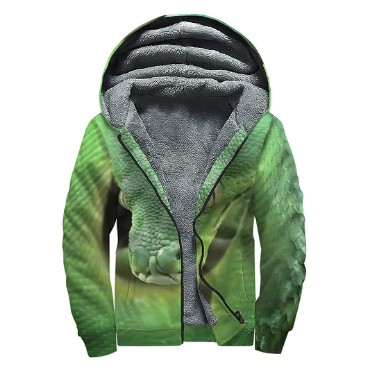 Green Reticulated Python Sherpa Lined Hoodie: Groovy Hippie Style - 1