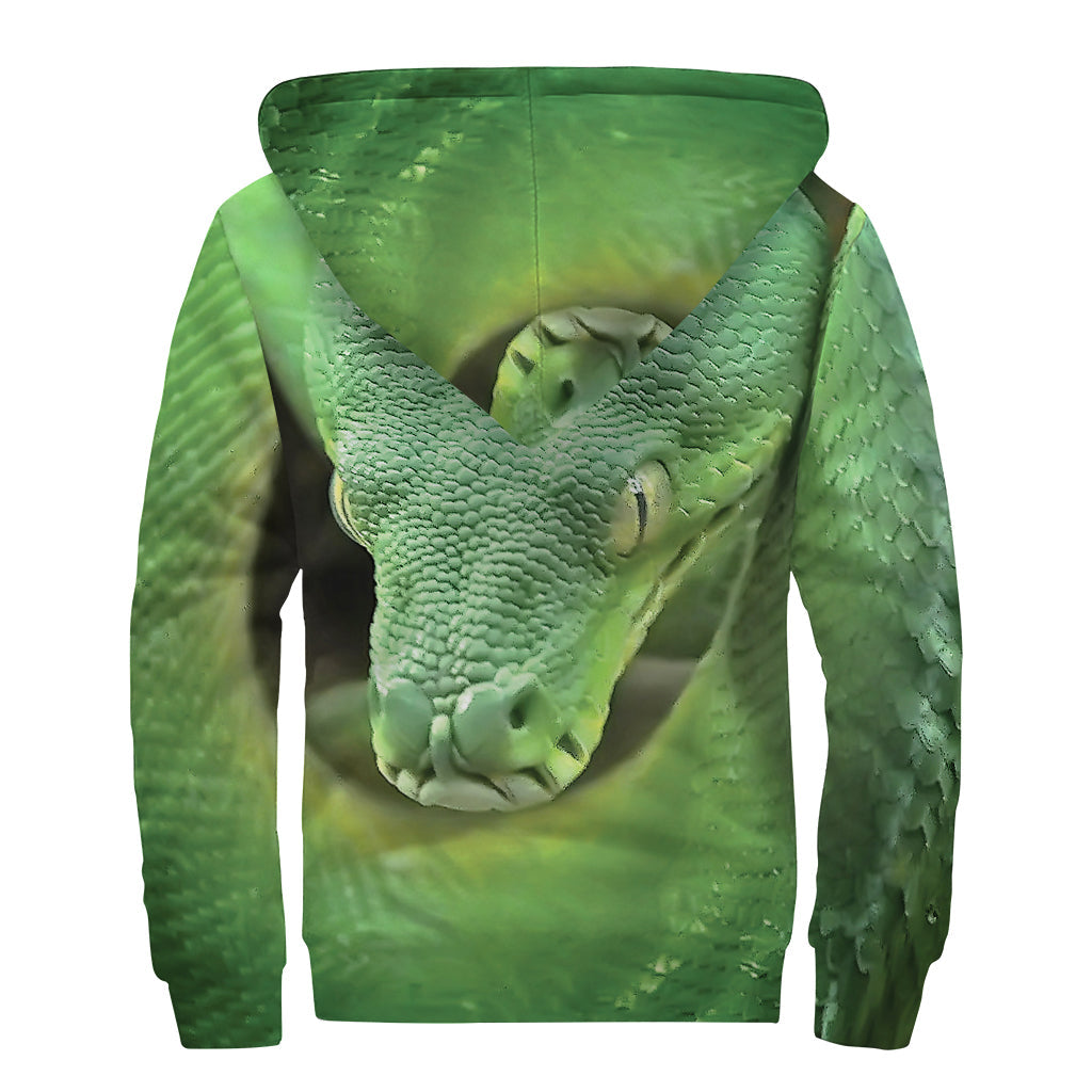 Green Reticulated Python Sherpa Lined Hoodie: Groovy Hippie Style - 2