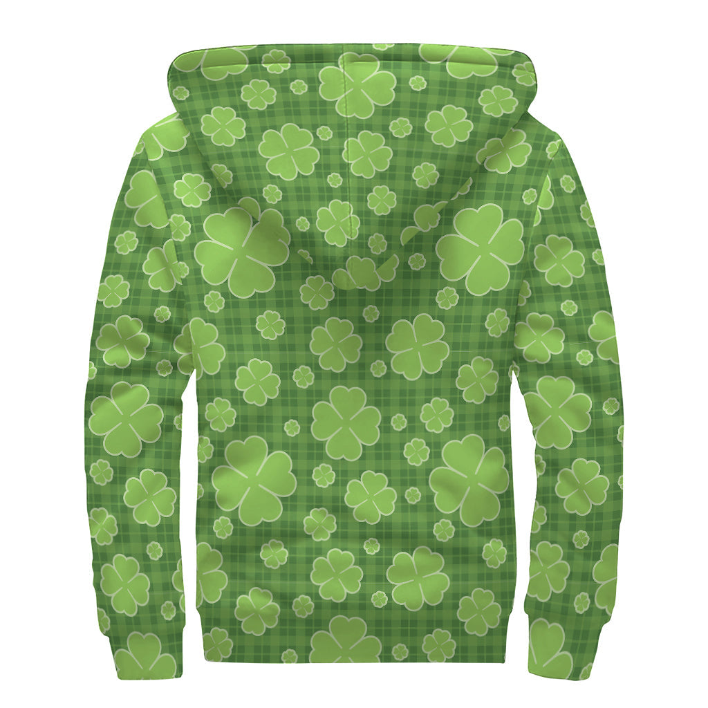 Green Shamrock Plaid Sherpa Lined Zip Up Hoodie for Groovy Hippies - 2