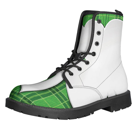 Groovy Green Shamrock Tartan Print Leather Boots for the Ultimate Hippie Style - 1