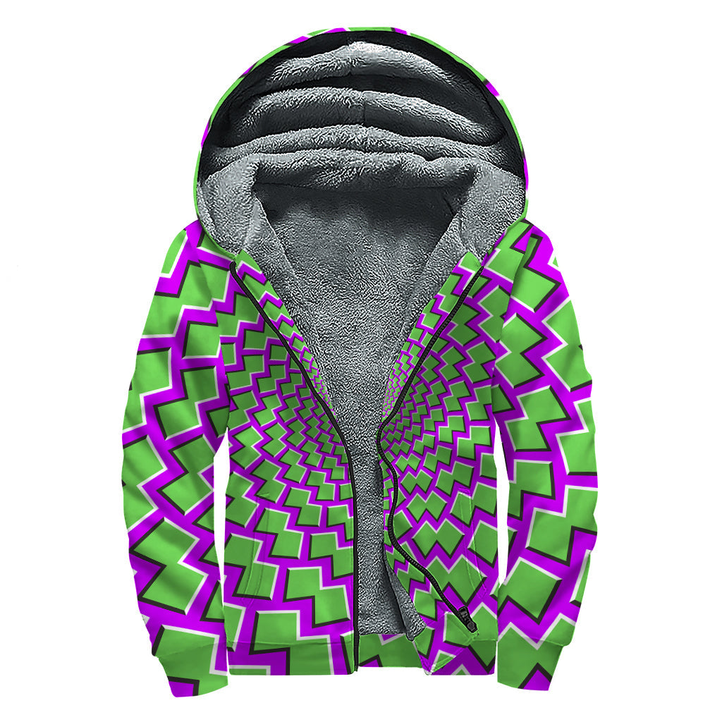 Green Shapes Moving Hippie Sherpa Lined Hoodie - 1