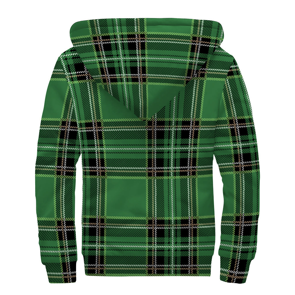 Green Stewart Tartan Pattern Print Sherpa Lined Zip Up Hoodie for Groovy Hippies - 2