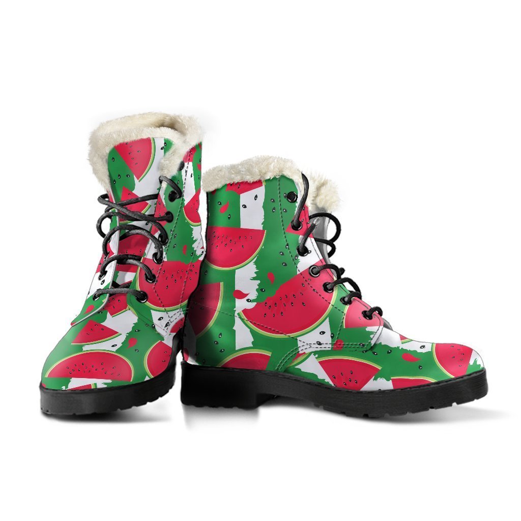 Green Stripes Watermelon Faux Fur Leather Boots: Step Out in Hippie Style - 3