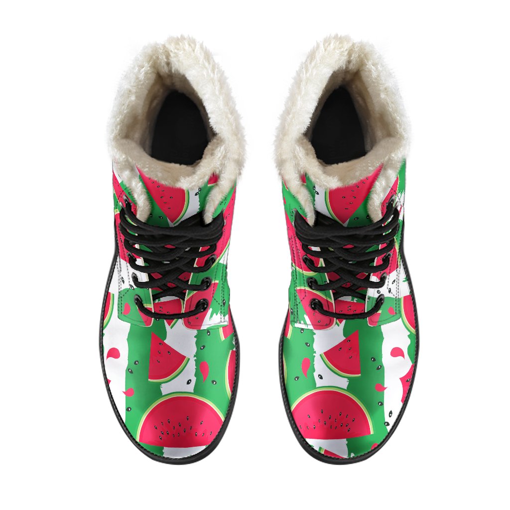 Green Stripes Watermelon Faux Fur Leather Boots: Step Out in Hippie Style - 4