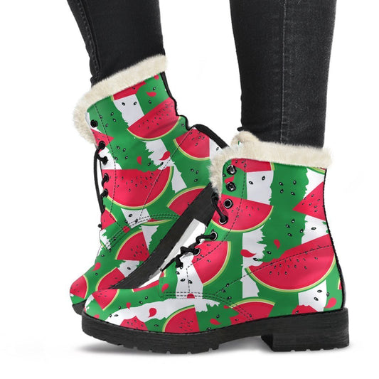 Green Stripes Watermelon Faux Fur Leather Boots: Step Out in Hippie Style - 1