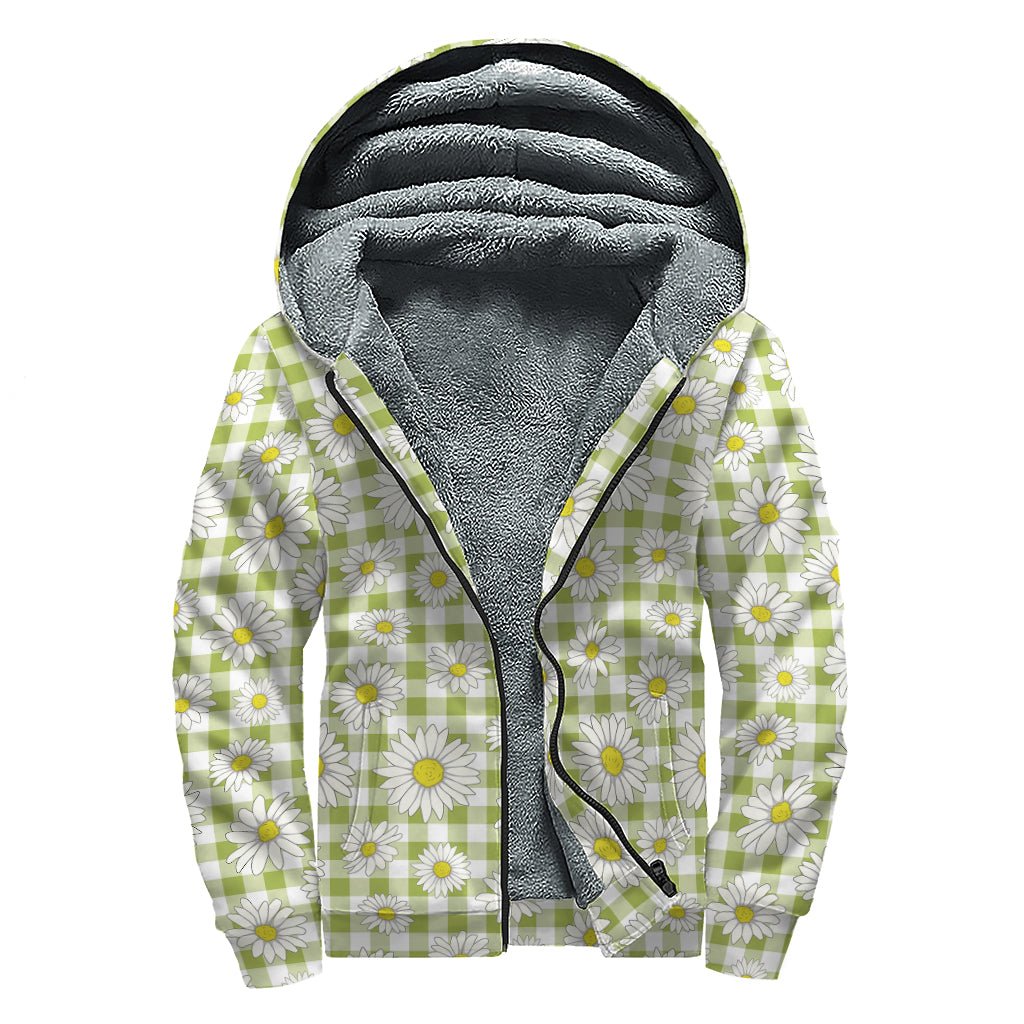 Groovy Green Tartan Daisy Sherpa Zip Up Hoodie - 1