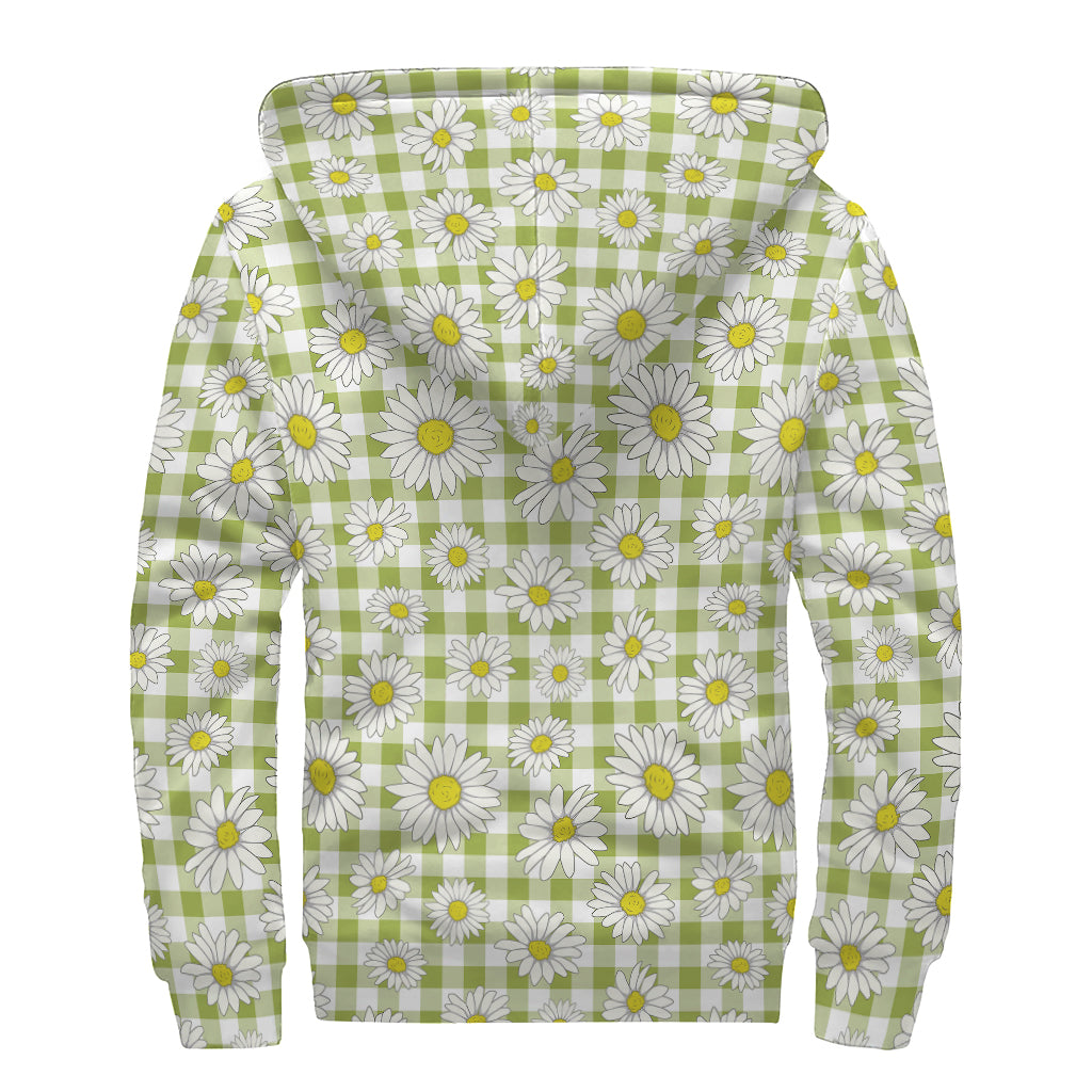 Groovy Green Tartan Daisy Sherpa Zip Up Hoodie - 2