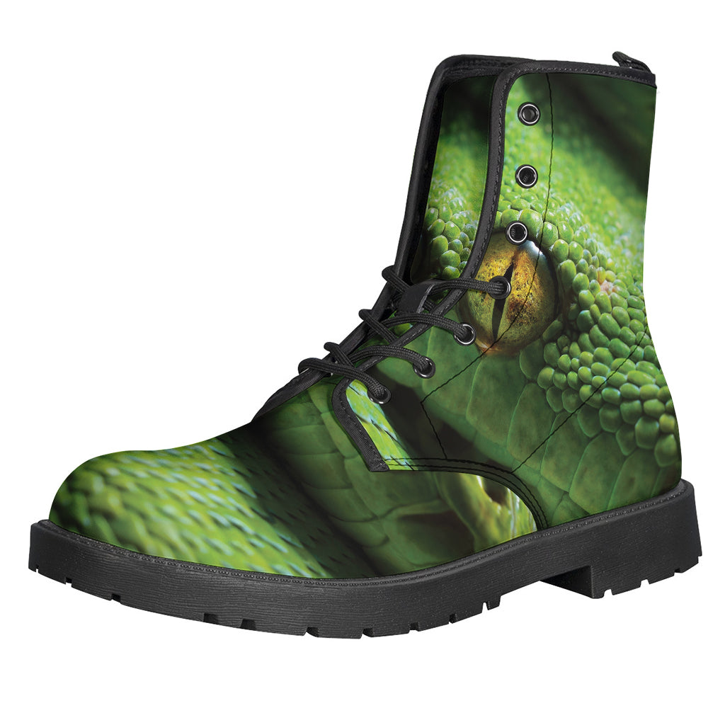 Groovy Green Tree Python Leather Lightweight Boots for Modern-Day Hippies - 1