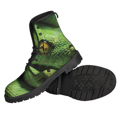 Groovy Green Tree Python Leather Lightweight Boots for Modern-Day Hippies - 2