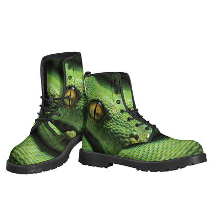 Groovy Green Tree Python Leather Lightweight Boots for Modern-Day Hippies - 3