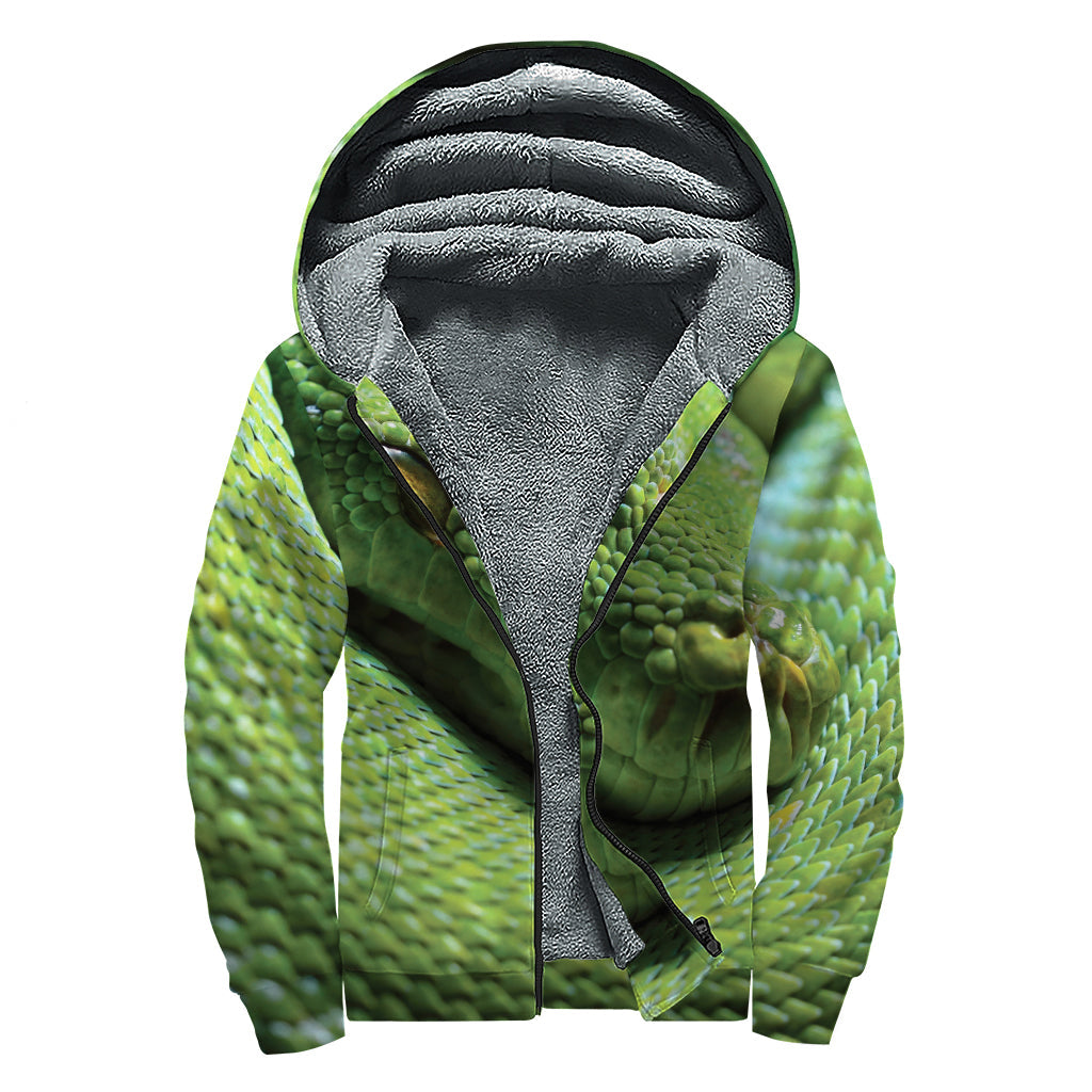 Green Tree Python Sherpa Lined Zip Up Hoodie for the Free-Spirited Hippie - 1