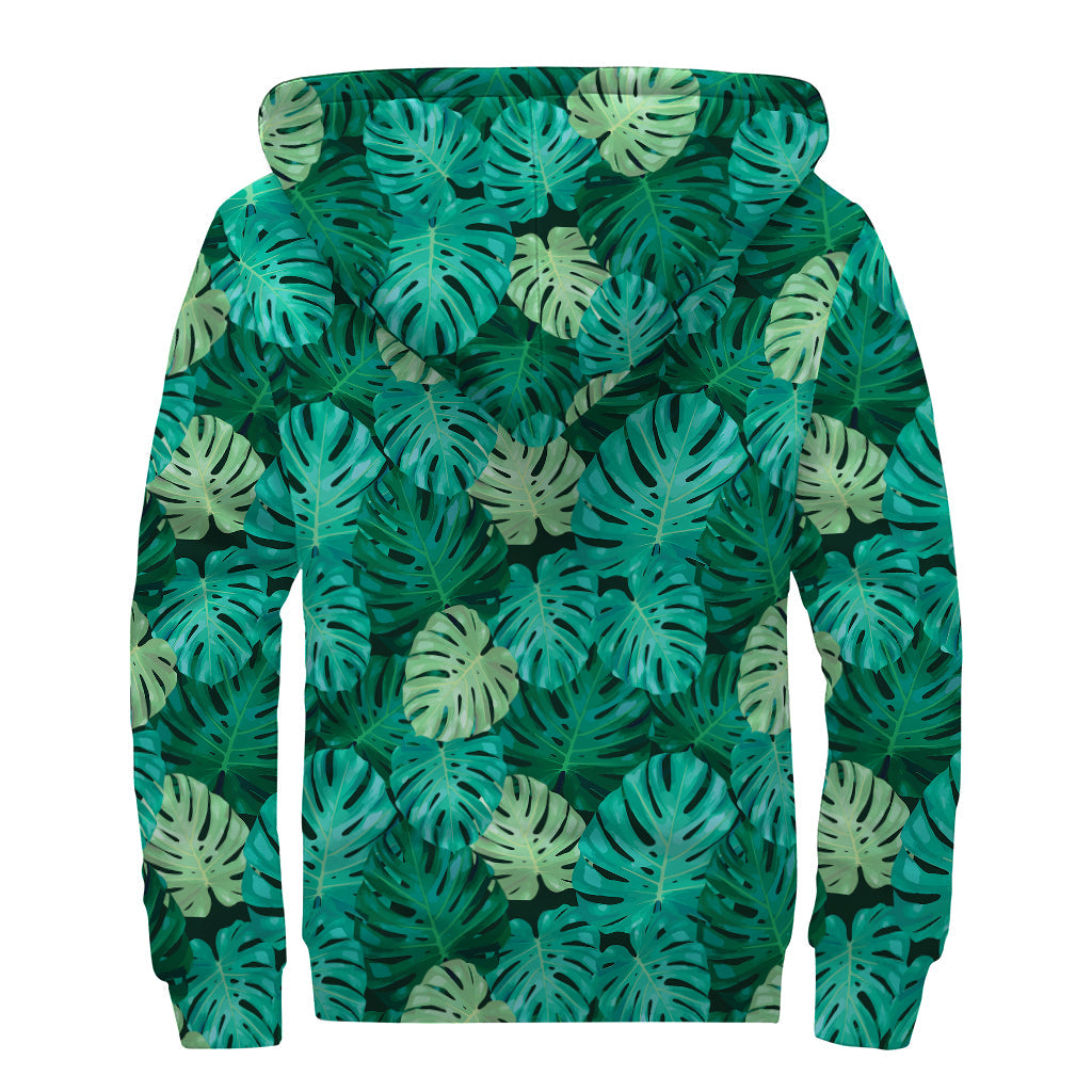 Green Tropical Monstera Pattern Sherpa Zip Up: Embrace Your Inner Hippie Spirit - 2