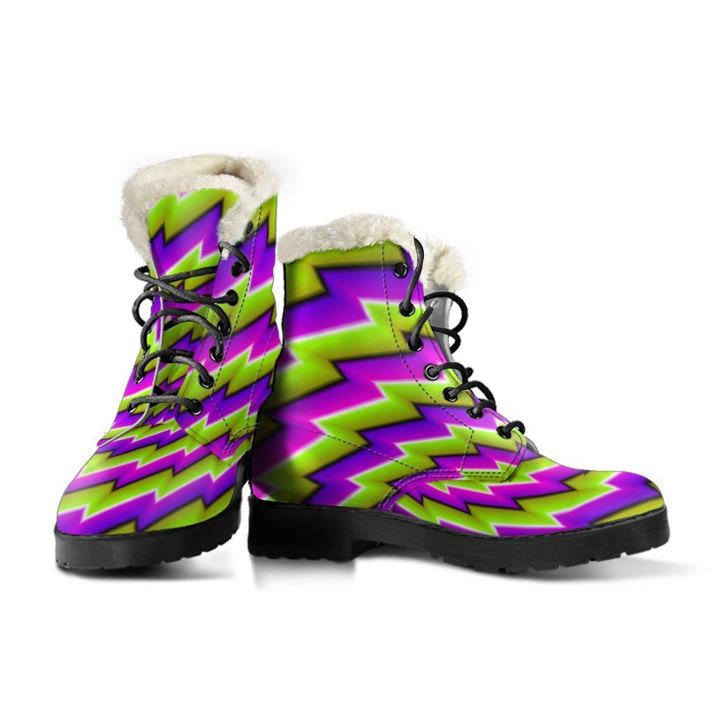 Green Twisted Moving Optical Illusion Faux Fur Leather Boots: Embrace Your Inner Hippie Spirit - 3