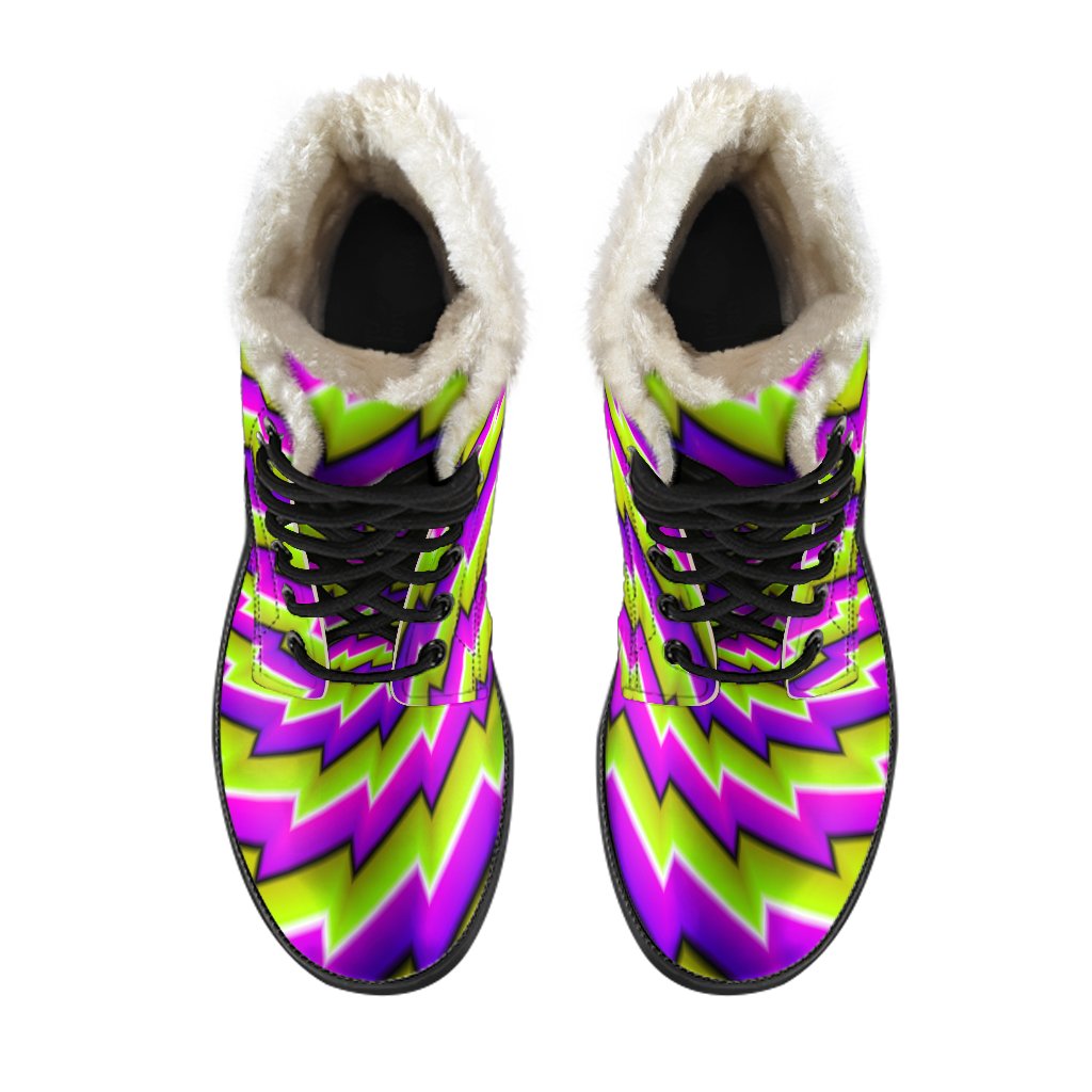 Green Twisted Moving Optical Illusion Faux Fur Leather Boots: Embrace Your Inner Hippie Spirit - 4