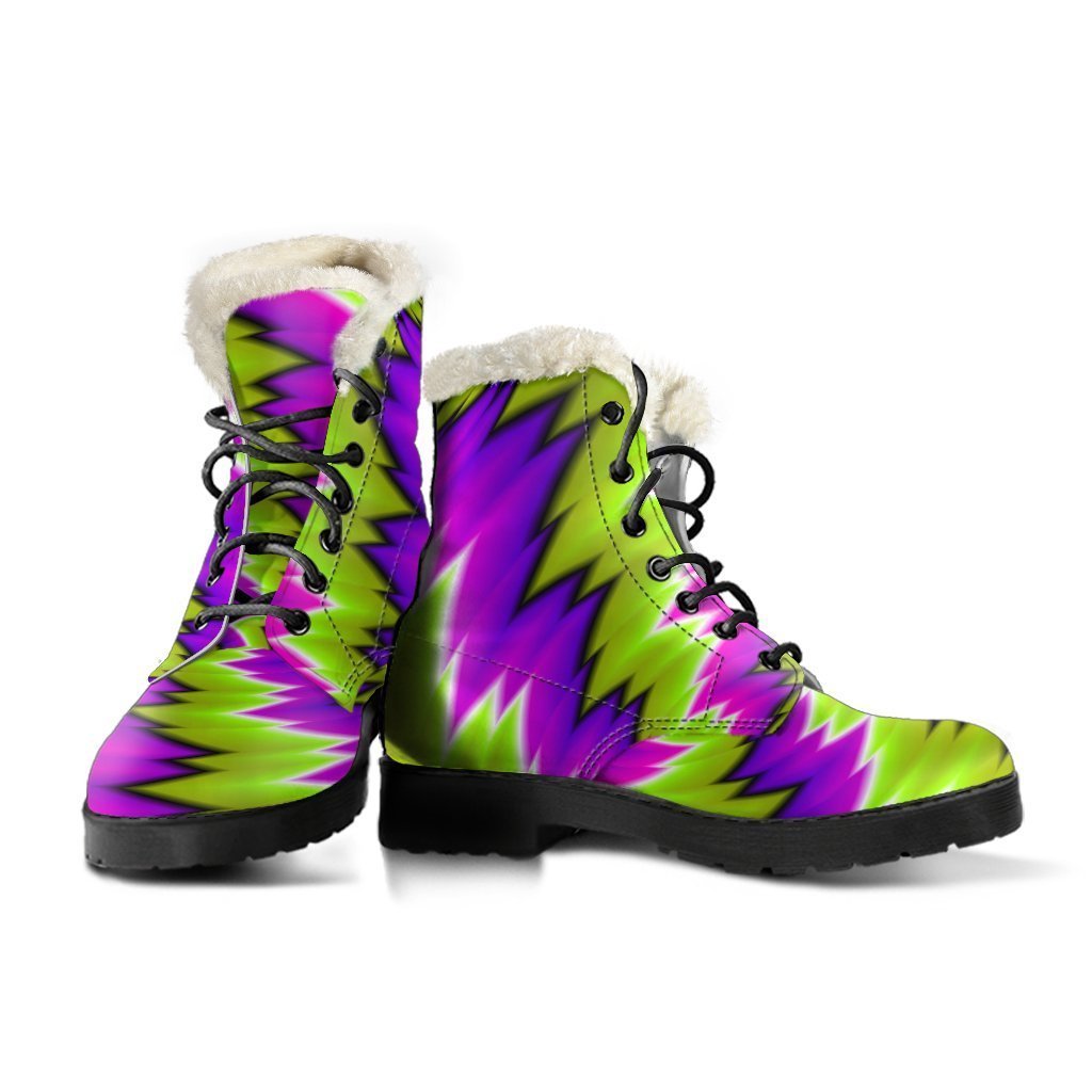 Green Vortex Illusion Faux Fur Leather Boots: A Hippie's Dream - 3