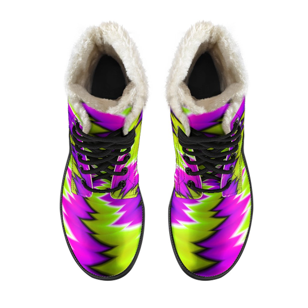 Green Vortex Illusion Faux Fur Leather Boots: A Hippie's Dream - 4