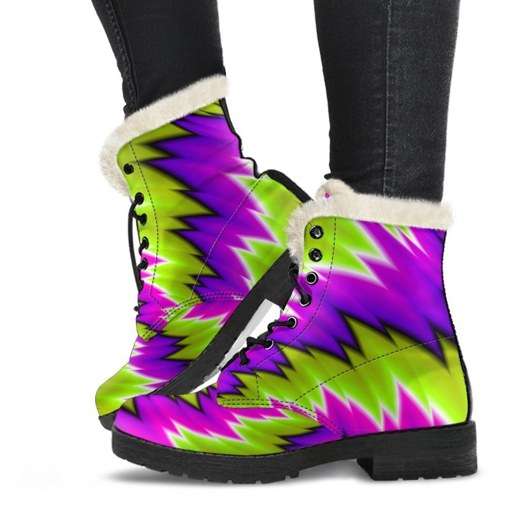 Green Vortex Illusion Faux Fur Leather Boots: A Hippie's Dream - 1