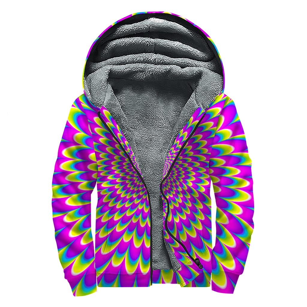 Green Wave Moving Optical Illusion Sherpa Lined Zip Up Hoodie: Embrace Your Inner Hippie Style - 1