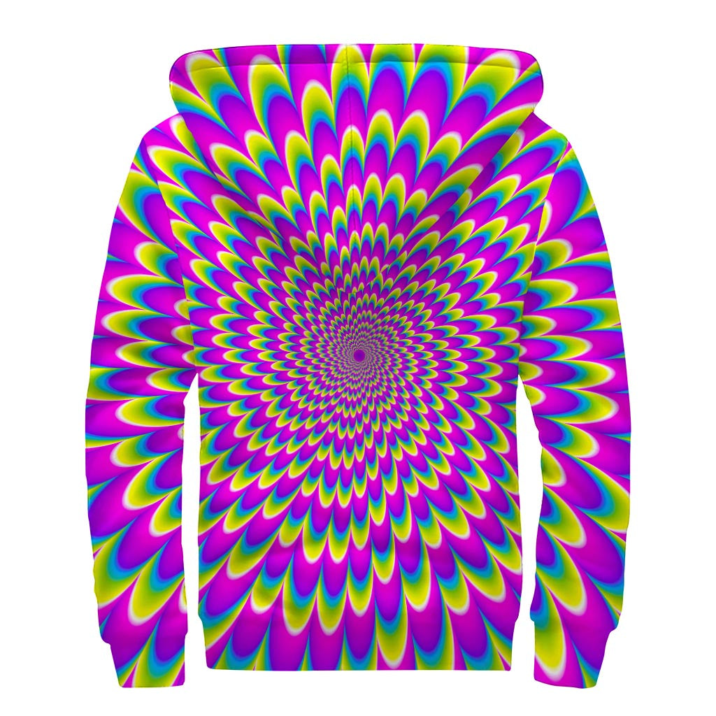 Green Wave Moving Optical Illusion Sherpa Lined Zip Up Hoodie: Embrace Your Inner Hippie Style - 2