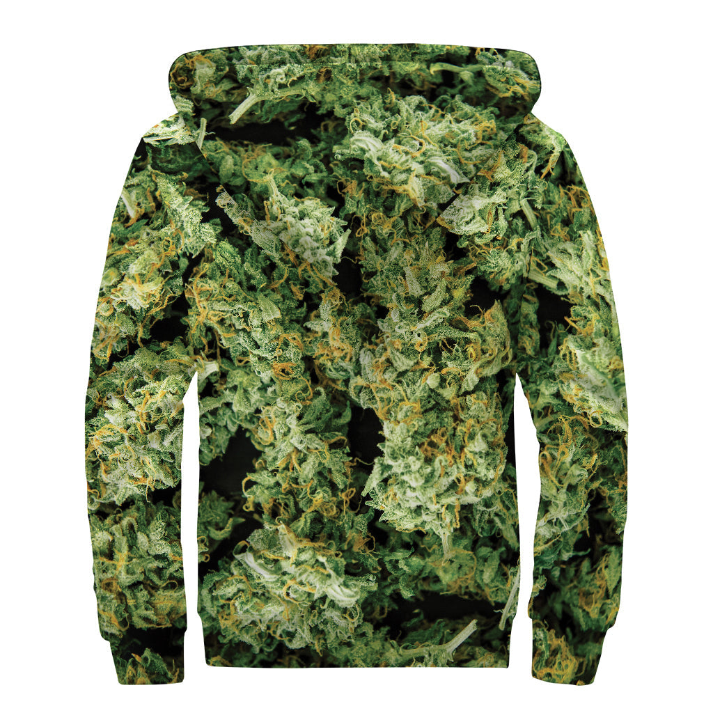 Green Weed Print Sherpa Lined Zip Up Hoodie: Perfect for Groovy Hippies - 2