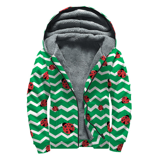 Groovy Green Zigzag Ladybird Sherpa Lined Zip Up Hoodie - 1