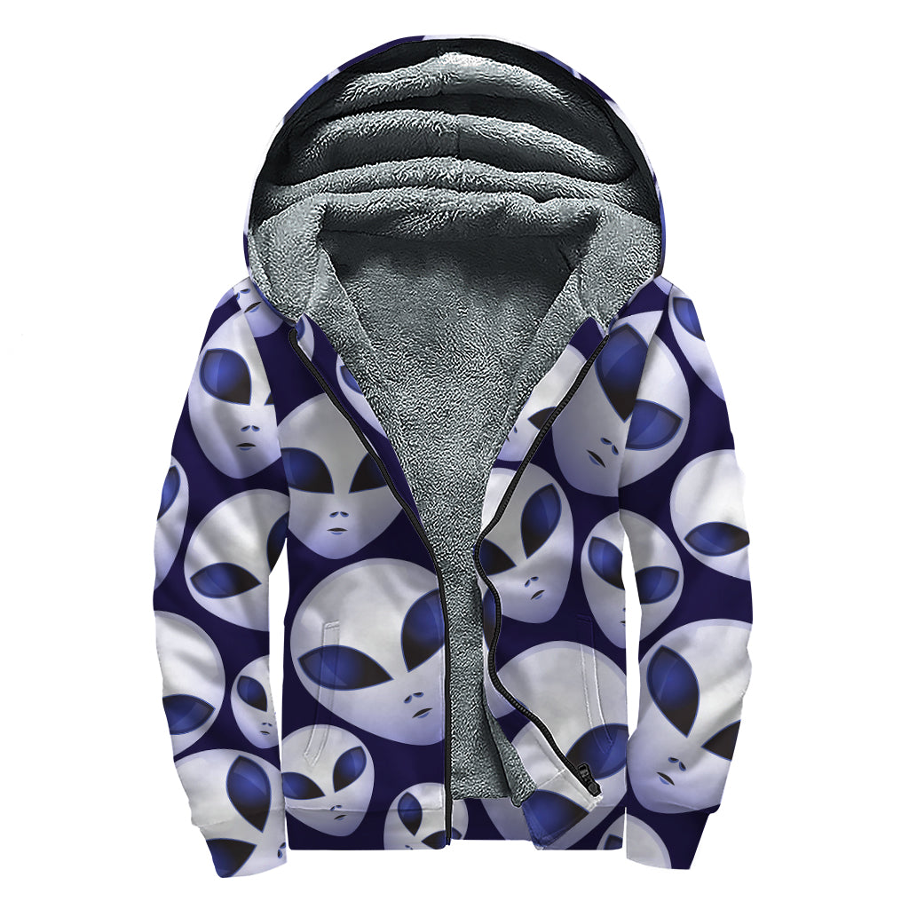 Grey Alien Face Hippies Sherpa Lined Zip Up Hoodie - 1