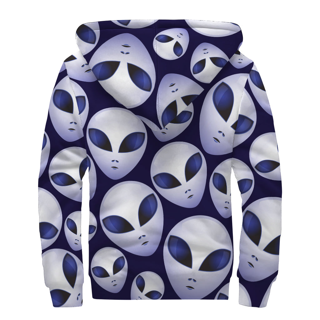 Grey Alien Face Hippies Sherpa Lined Zip Up Hoodie - 2