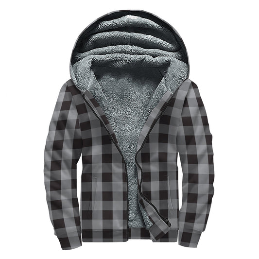 Groovy Grey and Black Check Pattern Sherpa Lined Zip Up Hoodie - 1