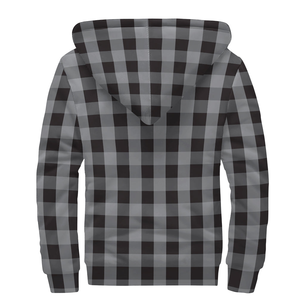 Groovy Grey and Black Check Pattern Sherpa Lined Zip Up Hoodie - 2