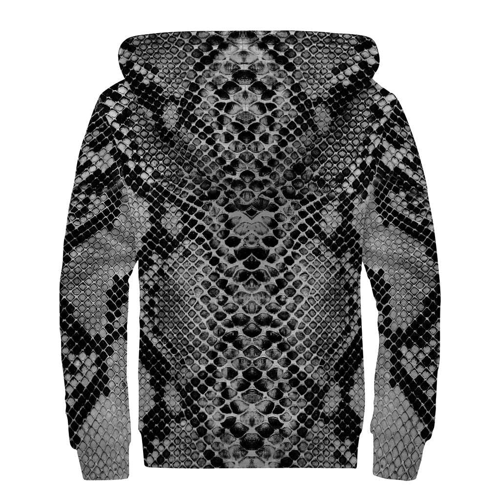 Grey and Black Snakeskin Print Sherpa Lined Zip Up Hoodie - Channel Your Inner Hippie Vibes - 2