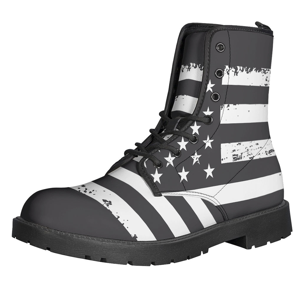 Boho Vibes: Grey and White American Flag Print Leather Lightweight Boots - 1