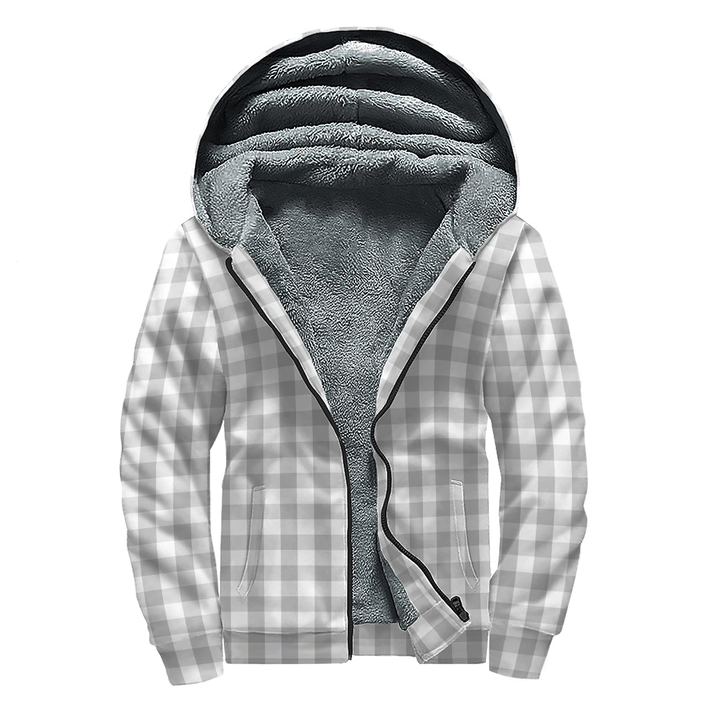 Groovy Grey and White Check Pattern Print Sherpa Lined Zip Up Hoodie for Free-Spirited Hippies - 1