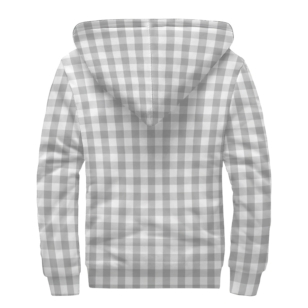 Groovy Grey and White Check Pattern Print Sherpa Lined Zip Up Hoodie for Free-Spirited Hippies - 2