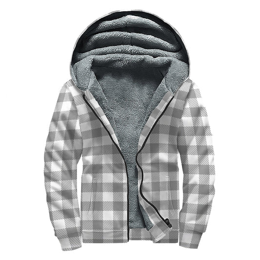 Groovy Grey and White Gingham Sherpa Lined Hoodie for the Free-Spirited Hippie - 1